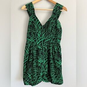 A is For Audrey Mini Wrap Double Deep V Slip Dress Size S Green & Black Printed